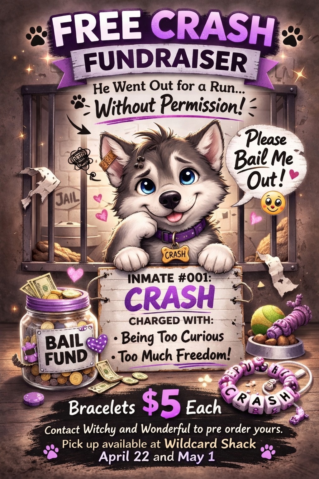 Free Crash Fundraiser bracelet poster